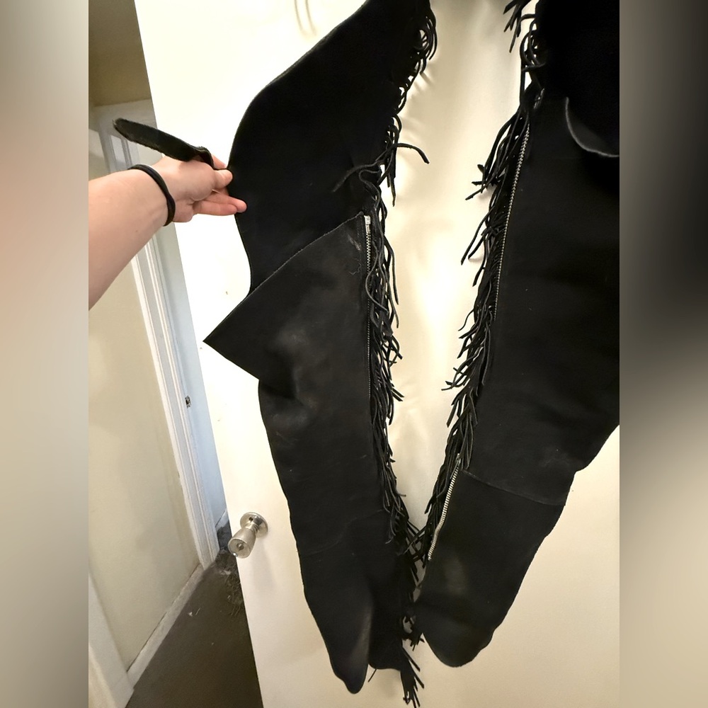 Black Fringe chaps with Silver Buckle on back